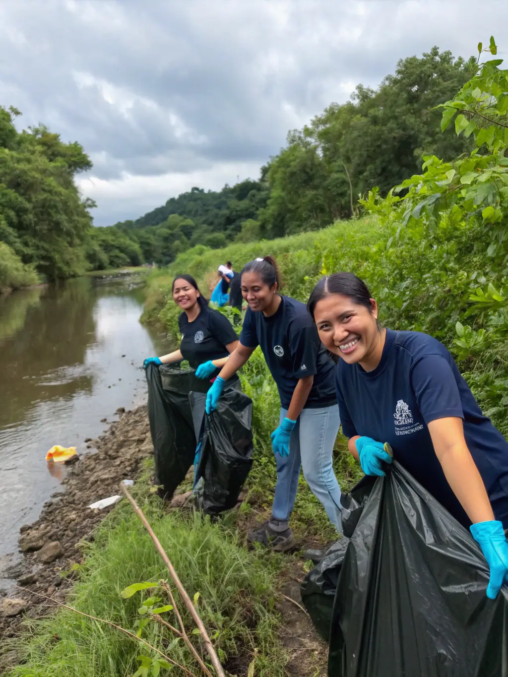 Volunteers collecting litter during a community clean-up event organized by MNP along the Canal de Caronte.